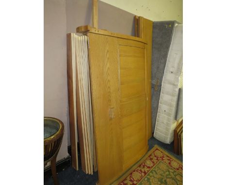 A LIGHT OAK MODERN SLEIGH BED - W 162 CM