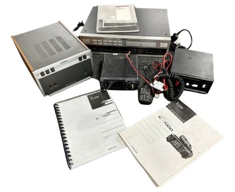 A Revox B160 FM tuner together with a Revox two channel power amplifier A722, and I-com IC-7000 with instructions and a Mercu