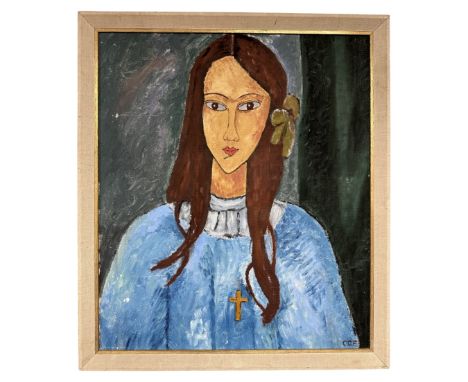 Continental school : Portrait of a child, oil on canvas, 48cm by 56cm.