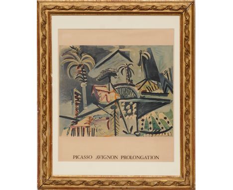 PABLO PICASSO 'Avignon Prolongation - the view of Mougins', 1973, original lithographic poster, 65cm x 55cm, framed and glaze