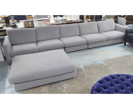 SECTIONAL SOFA, by Marac Italy in grey felt in three sections with footstool, two x corner sections with arm 65cm H x 175cm W