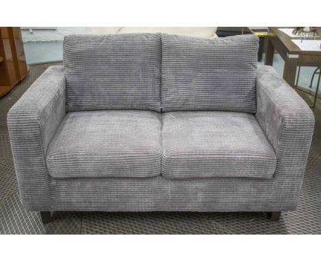 SOFA, contemporary small size in grey cord chenille with cushions, 140cm W.