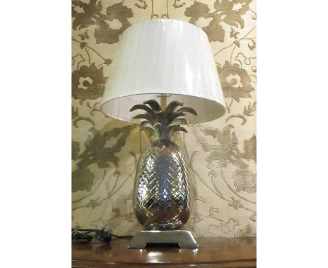 PINEAPPLE TABLE LAMP, silvered coloured with a beige shade, 69cm H.