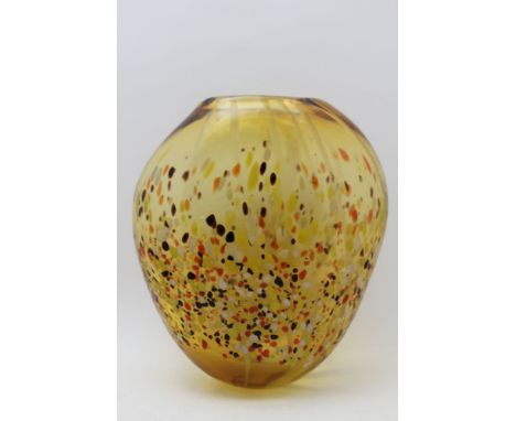 A mid-20th century Italian Murano Art glass vase, amber with speckled decoration, 29cm high 