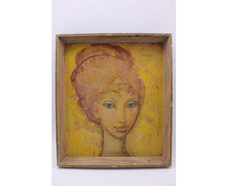 A second-quarter 20th century mainland European oil on board female portrait, 40cm x 35cm, unsigned, in paint distressed fram