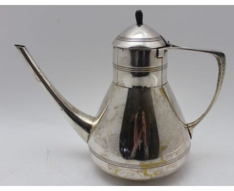 An early 20th century WMF Secessionist style silver plated coffee pot, in the manner of Peter Behrens, 20cm high 