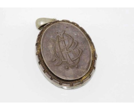 Vintage silver oval locket initials one side, plain the other, size: approx 6.5 by 4cm  including bale (unmarked but tested a