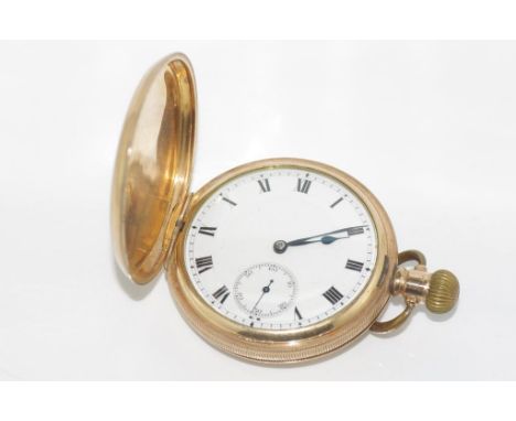 Rolled gold full hunter pocket watch in a Dennison watch case, working when tested