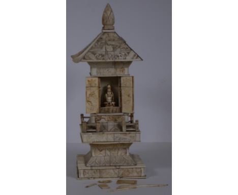 Vintage ivory & bone Buddha shrine, C;1930 32cm high approx., export of this item would be subject to CITES approval, as insp