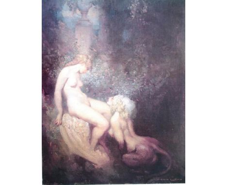 Norman Alfred Lindsay (1879-1969) framed print coloured print, in gilded frame. Signed in print lower right. 60cm X 50cm appr
