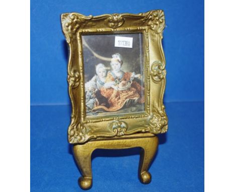 Vintage framed portrait miniature print with matching easel