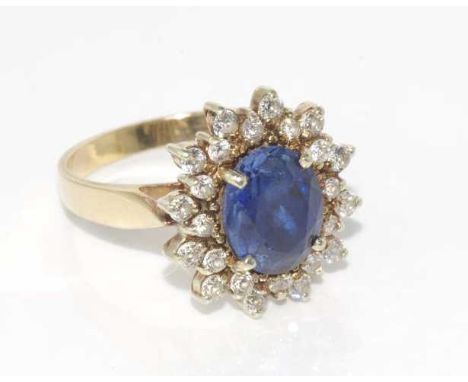 9ct gold, sapphire and cz ring weight: approx 5.94 grams, size: P/8