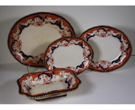 Four pieces vintage Bishop & Stonier tableware including 3 graduated platters, and serving bowl. 'York' pattern.