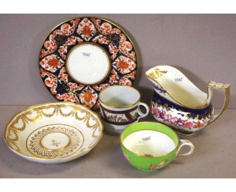 English C18th Newhall coffee can together with 4 other antique English ceramic pieces (note jug has old restoration)