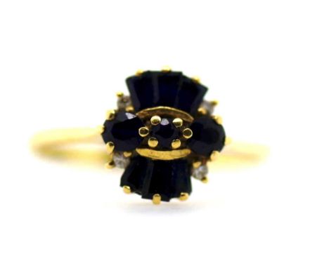 18ct yellow gold, sapphire and diamond dress ring weight: approx 2.55 grams, size: Q/8