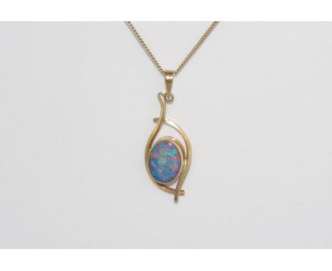 9ct gold and opal pendant weight: approx 2.15 grams, on a rolled gold chain