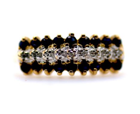 9ct yellow gold, sapphire and diamond dress ring weight: approx 2.25 grams, size: Q/8