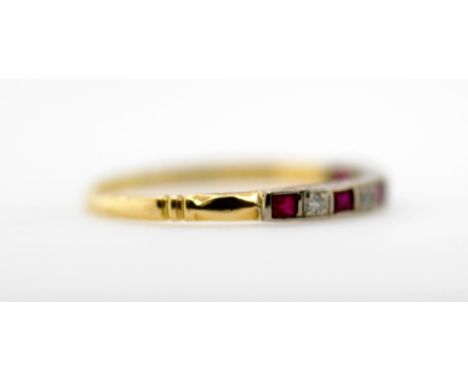 18ct two tone gold, diamond & ruby band weight: approx 1.6 grams, size:  Q/8