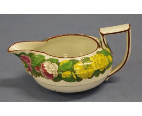 Spode hand painted pearlware creamer, C:1820 yellow and red rose decoration. Printed mark and hand painted design # 1863 to b