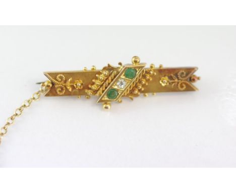 Victorian 15ct gold, emerald & diamond brooch weight: approx 3.2 grams, valuation available