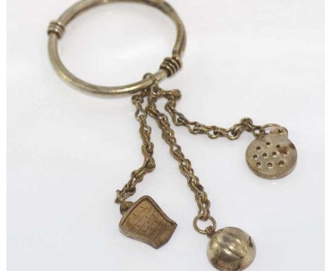 Vintage Chinese ring with three various charms (ring is low grade silver- tassels plated)