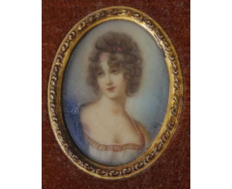 Hand painted portrait miniature of a lady, 9.5cm x 8.5cm approx.