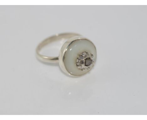 Sterling silver, MOP and old cut diamond ring size: O-P/7