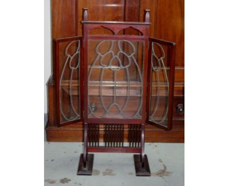 Art Nouveau leadlight fire screen 2 wooden finials missing from top