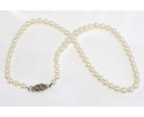 Vintage cultured pearl necklace, marcasite clasp marked 835, size: approx 36cm length