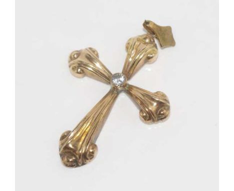 Vintage stone set gold cross marks rubbed 14K, weight: approx 1.5 grams, size: approx 3.8 by 2cm including bale