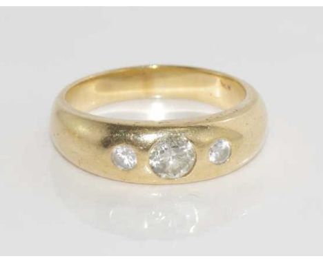 14ct yellow gold, diamond ring with smaller CZs either side, weight: approx 4.96 grams, size: K-L/5, (unmarked but tested as 