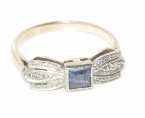 Art Deco 9ct gold, sapphire and diamond ring weight: approx 2.35 grams, size: M/6 (unmarked but tested as 9ct)