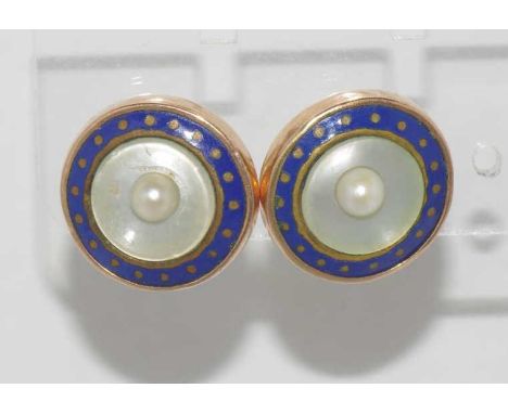 9ct rose gold, MOP and enamel studs weight: approx 3.25 grams