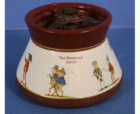Vintage Grimwade 'Pixie' tobacco jar 'The Brownies- Golf,' with patented airtight lid (as inspected). Height 12cms approx.