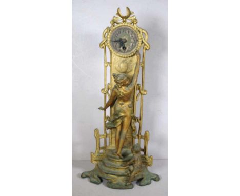 Art Nouveau German Lenzkirch mantle clock with timepiece only movement in figural ormolu case, key included, 53cm high, not i