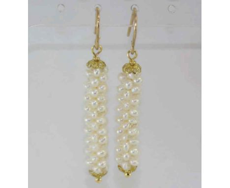 Seed pearl drop earrings with 9ct gold hooks