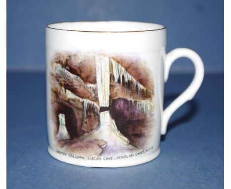 Shelley Jenolan Caves souvenir cup decorated with image of 'Broken Column, Lucas Cave, Jenolan Caves, NSW.' Height 7.5cm appr