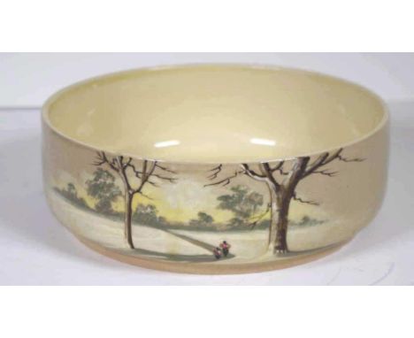 Vintage Royal Doulton bowl D3045, decorated with figures on forest path. Diameter 19cms approx.