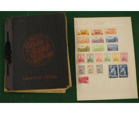 Vintage album and page of world stamps including China & Australian pre-decimal