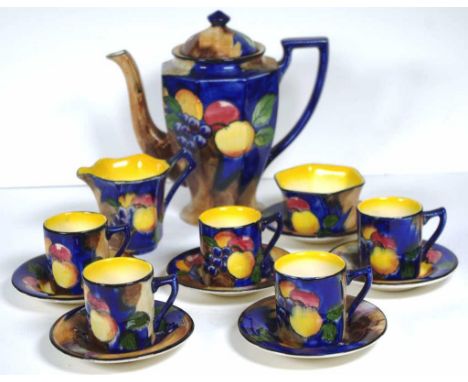 Fourteen piece part H K Tunstall coffee set 'Autumn' pattern, including 5 cups and 6 saucers, coffee pot, creamer and sugar b