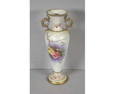 Vintage English ceramic vase with hand painted floral decoration, 31.5cm high approx.