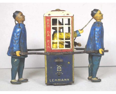 Lehmann (Germany) 'Mandarin' clockwork toy circa 1905-41, an oriental subject toy features 2 coolies walking along with natur