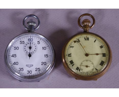 Heuer (Switzerland) stopwatch ex GPO and a vintage pocket watch, both with Swiss movements & working when tested