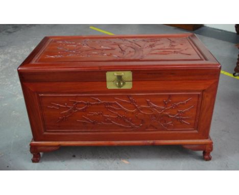 Oriental carved rosewood trunk 105cm wide, 57cm deep, 60cm high approx