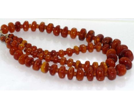 Vintage double strand amber necklace with smaller beads inside and larger outside