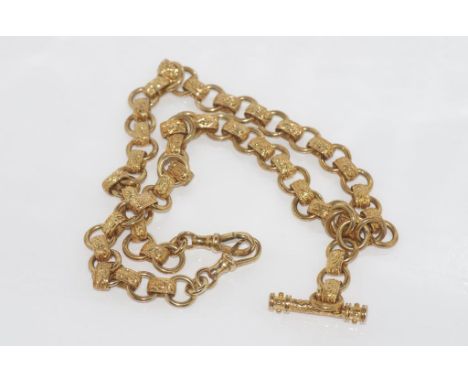 Vintage 9ct gold fancy link necklace with t-bar weight: approx 69.8 grams, size: approx 49cm length  (unmarked but tested as 