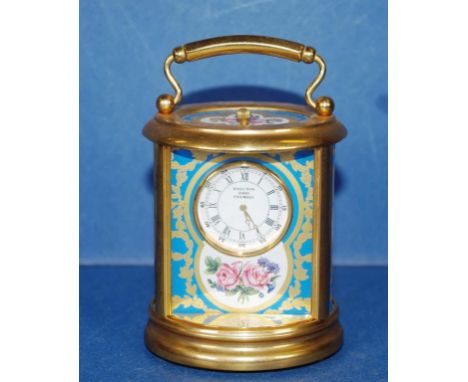Small Halcyon Days brass & enamel mantle clock 11cm high approx.