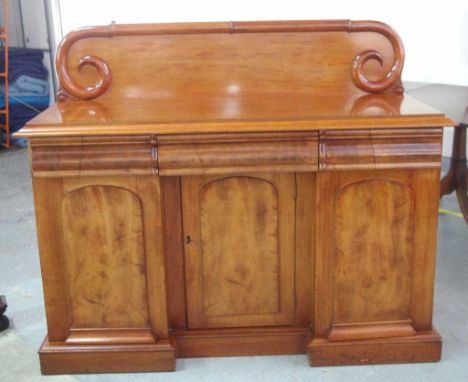 Australian full cedar sideboard by Andrew Lenehan with scroll carved back, 3 drawers and 3 doors opening to inside shelves an