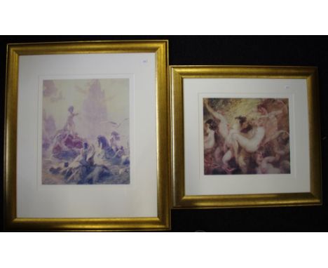Norman Alfred Lindsay (1879-1969) framed prints 2 coloured prints, in matching gilded frames. 1 signed in print lower right. 