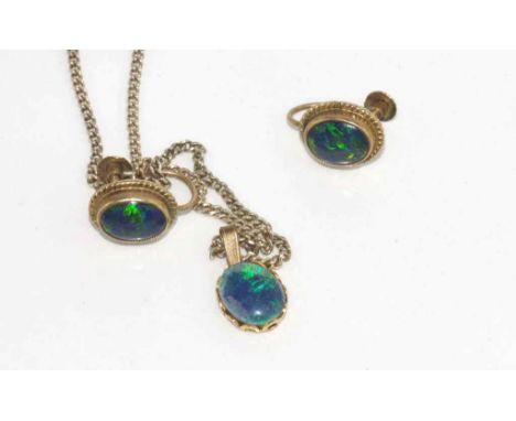 9ct gold, screw on opal earrings weight: approx 2.76 grams, with a similar style pendant